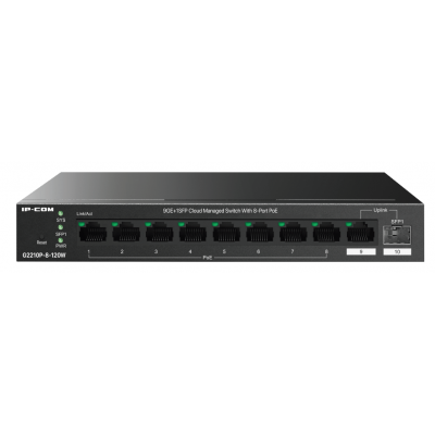IP-COM 8PORT ( 9P) GIG SWITCH 8x POE+ PLUS 1x SFP(1G) 1x UPLINK(1G) COMBO MAX 120W 20Gbps 14.9Mpps L2 CLOUD MA